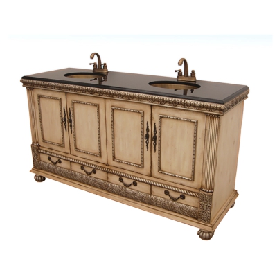 Antique White Color 72inch Solid Wood Lavabo Show Classical Charm, Double Basins Under The Basin Design To Meet The Needs Of Family use